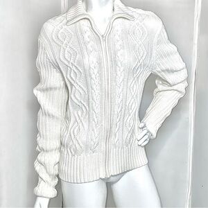 St. John's Bay Cream Cable-Knit Zip Front Sweater Cardigan